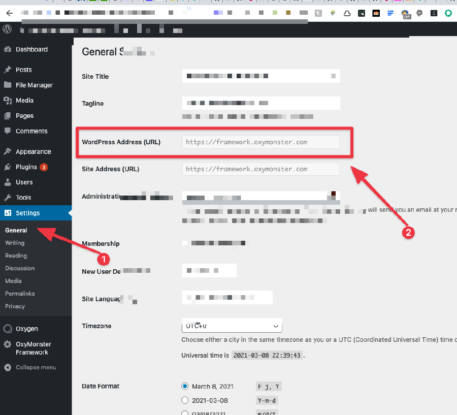 Find the exact url in the wordpress admin settings